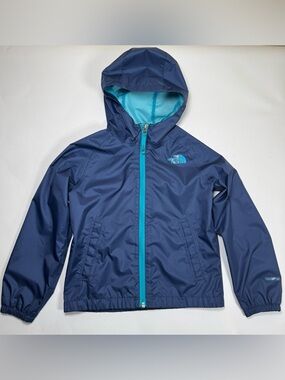 The North Face Kids Navy Rain Jacket with Teal Details- Size XS